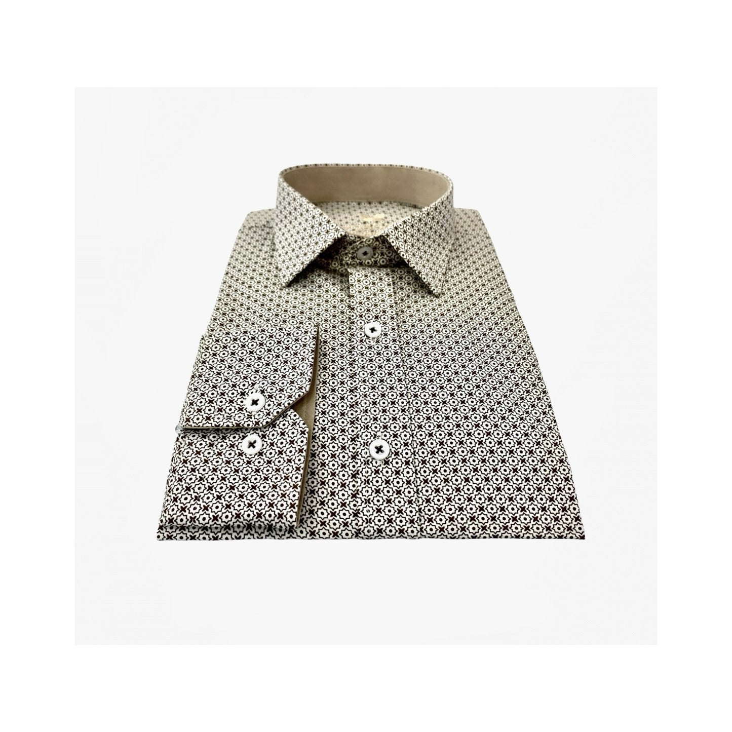 Bedrucktes Hemd 1208 Beige Baumwolle Lycra