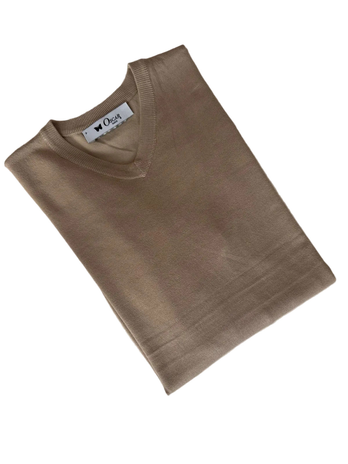 Beiger Strickpullover mit V-Ausschnitt