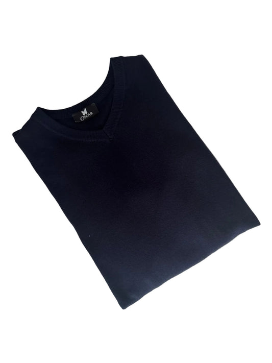 Dunkelblauer Strickpullover mit V-Ausschnitt