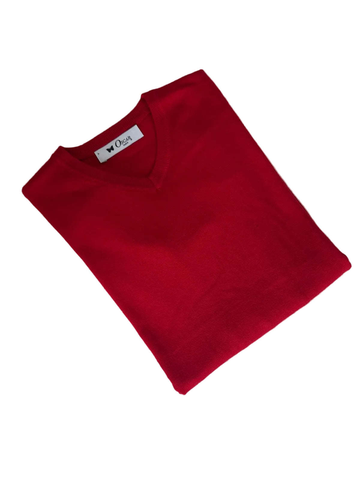 Roter Strickpullover mit V-Ausschnitt