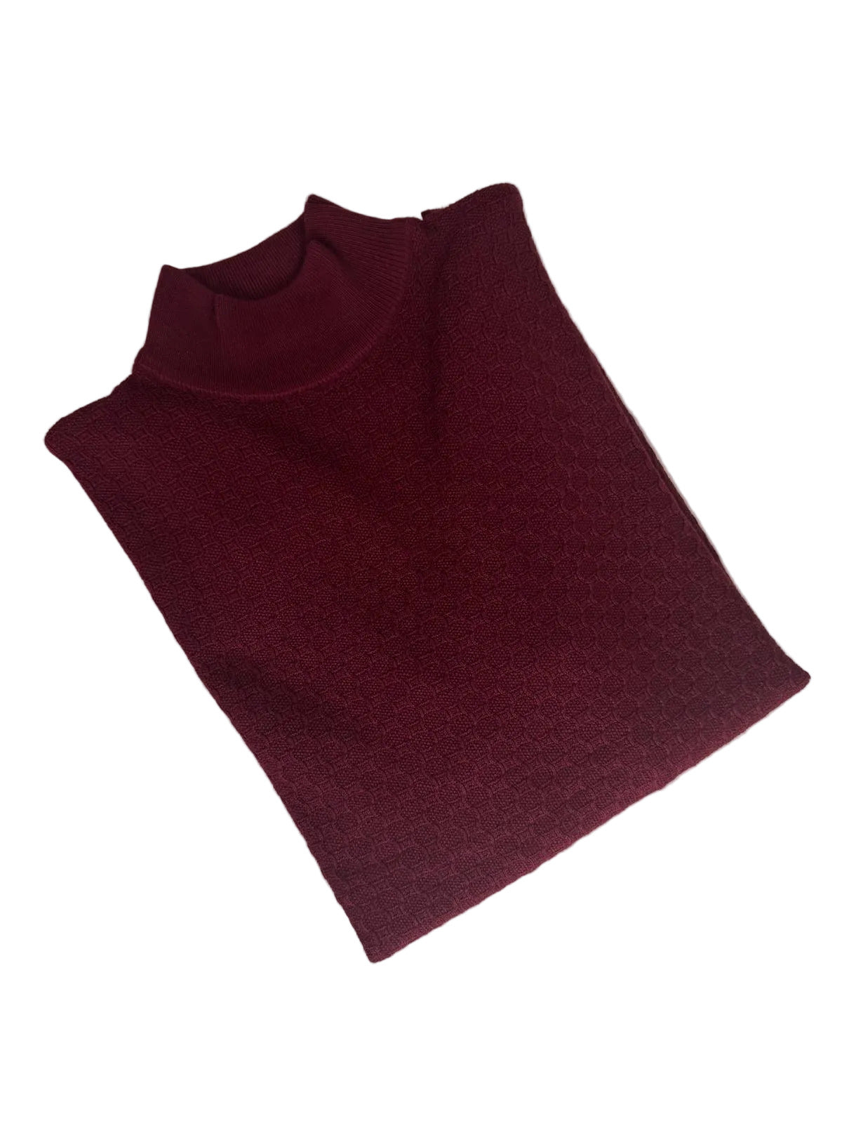 Bordeaux Strickpullover mit Stehkragen und Wabenmuster