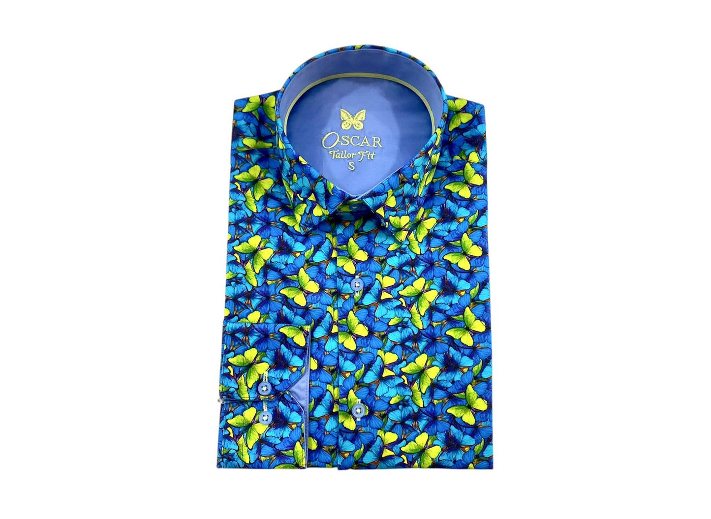 Slim Fit Hemd - Grünblauer Schmetterling