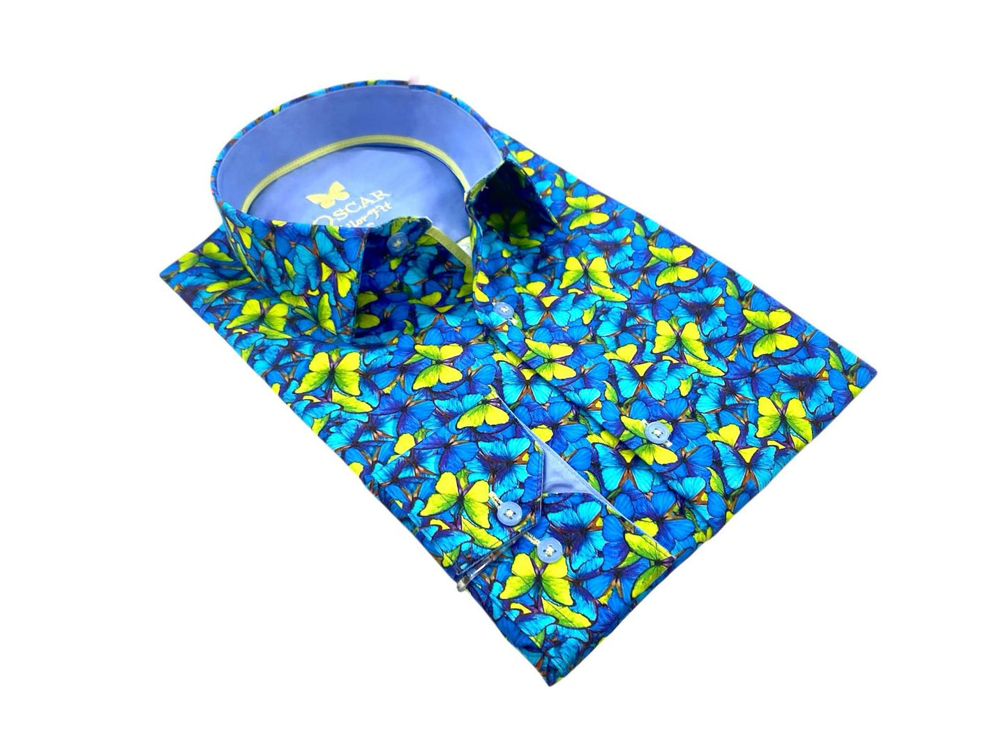 Slim Fit Hemd - Grünblauer Schmetterling