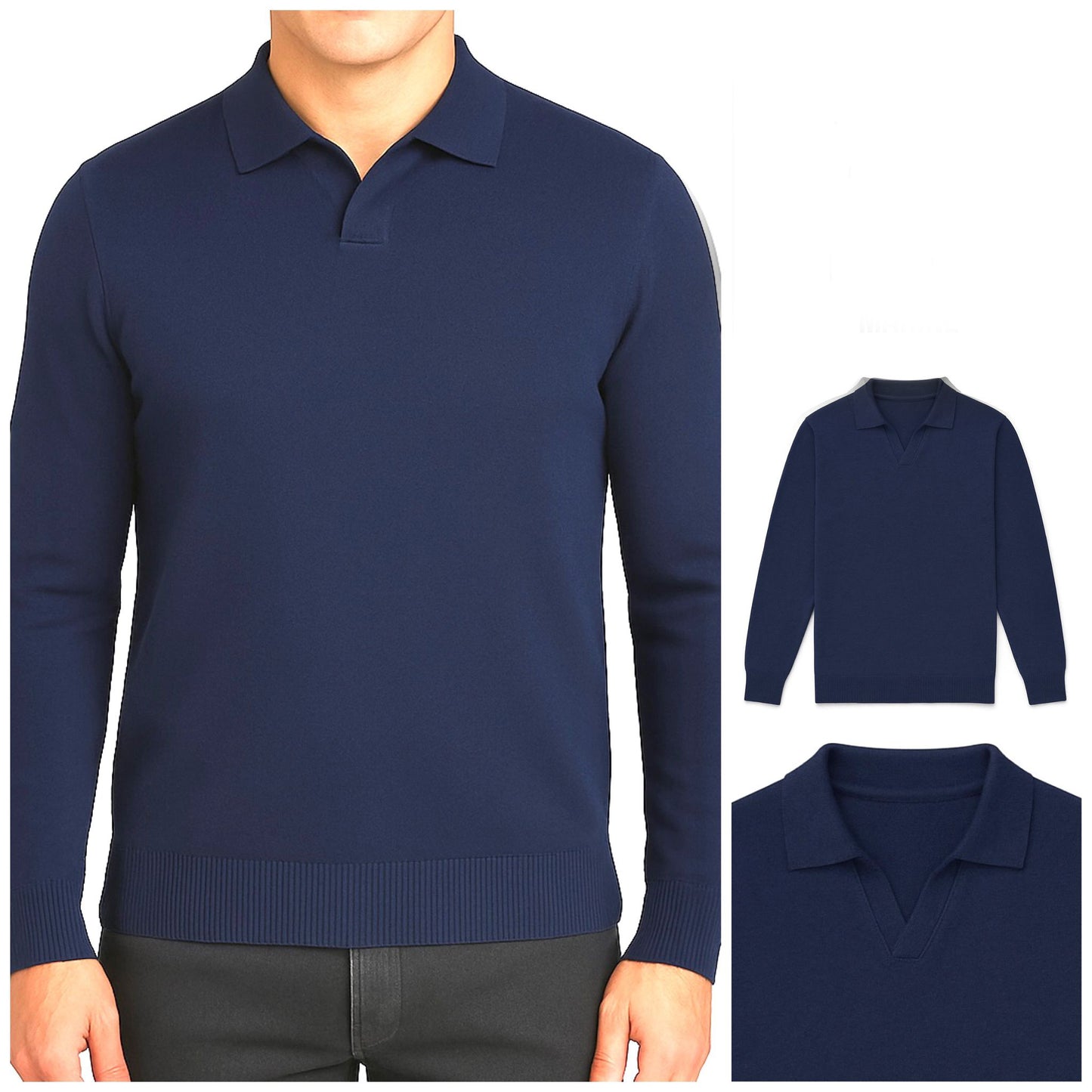 Marineblauer Strickpullover mit Polokragen