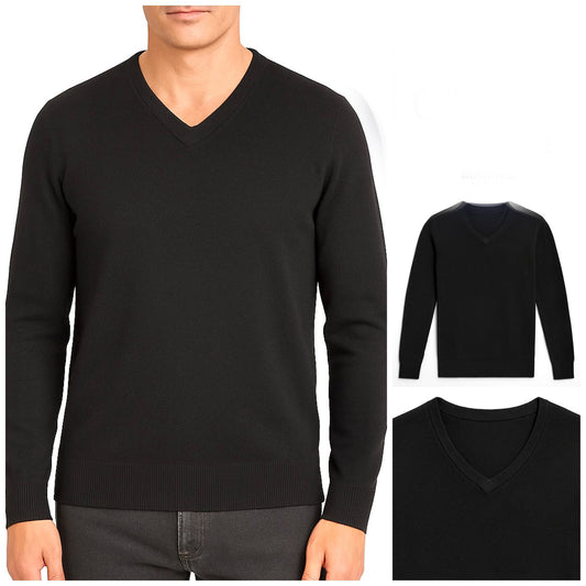 Schwarzer Strickpullover mit V-Ausschnitt