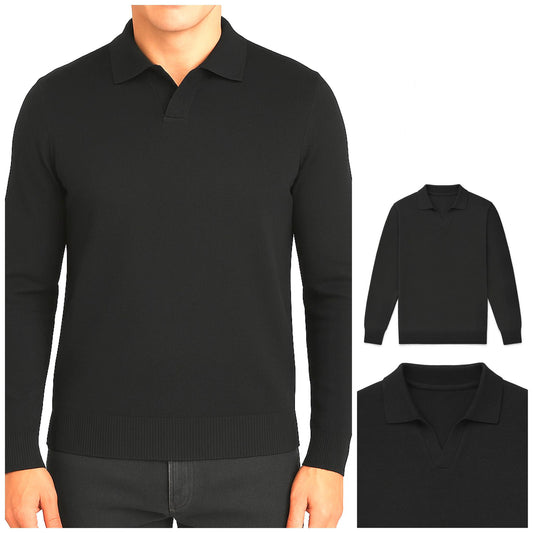 Schwarzer Strickpullover mit Polokragen