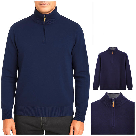 Marineblauer Strickpullover mit Reißverschluss am Kragen