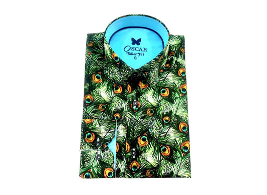 Slim Fit Hemd - Grüner Pfau