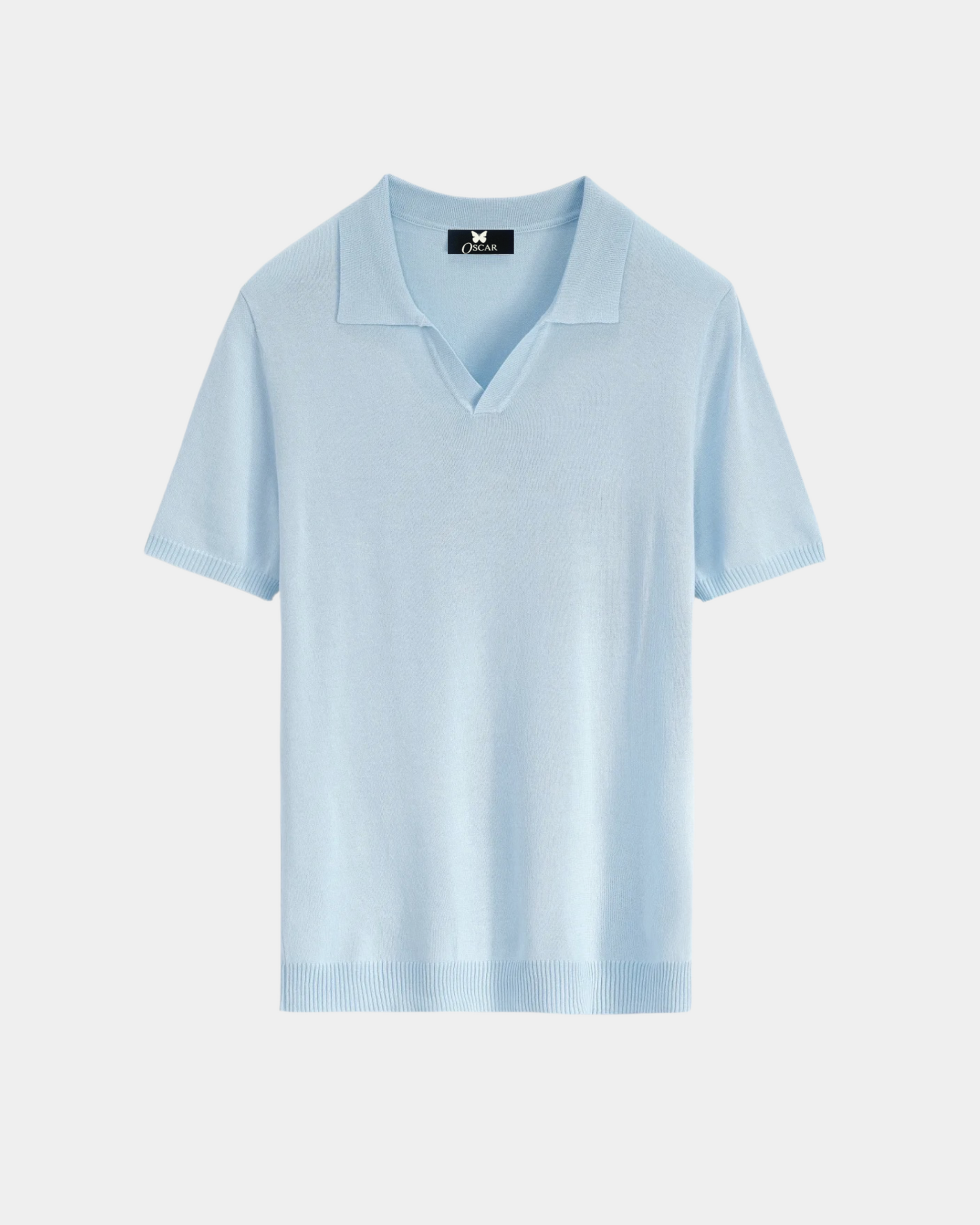 Hellblaues Strick-Polo mit V-Ausschnitt und Reverskragen – Ansicht 1