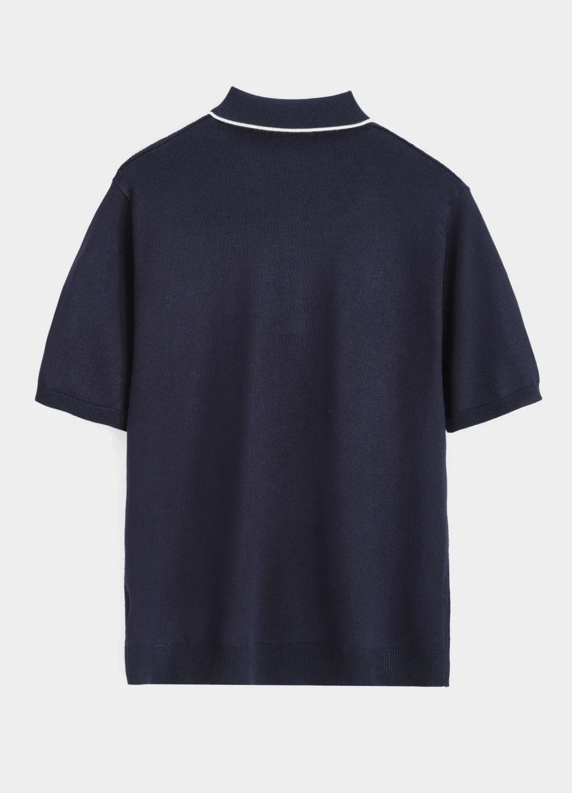 Marineblau-weißes Zopfstrick-Polo mit Reverskragen und Knopfleiste – Ansicht 3