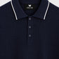 Marineblau-weißes Zopfstrick-Polo mit Reverskragen und Knopfleiste – Ansicht 2