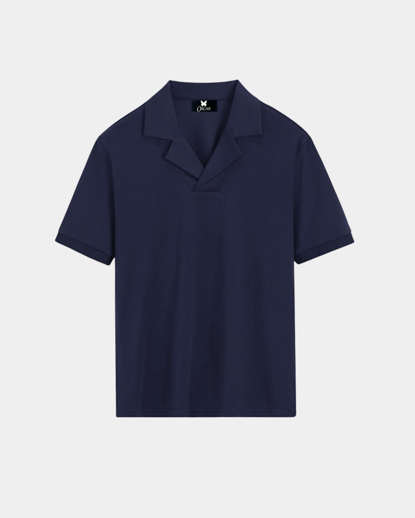 Marineblaues Jersey-Polo mit gekerbtem Reverskragen – Ansicht 1