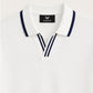 Weiß-marineblaues Jersey-Polo mit V-Ausschnitt und Reverskragen – Ansicht 2