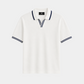 Weiß-marineblaues Jersey-Polo mit V-Ausschnitt und Reverskragen – Ansicht 1