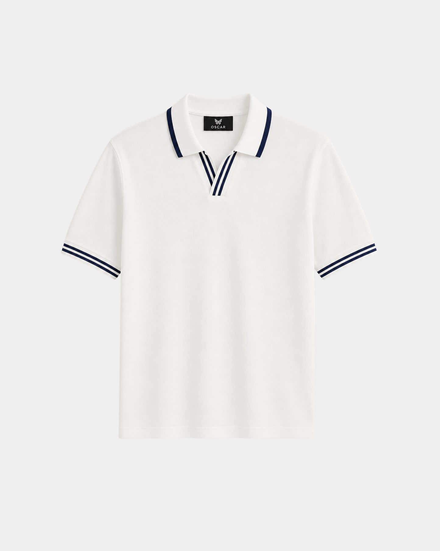 Weiß-marineblaues Jersey-Polo mit V-Ausschnitt und Reverskragen – Ansicht 1