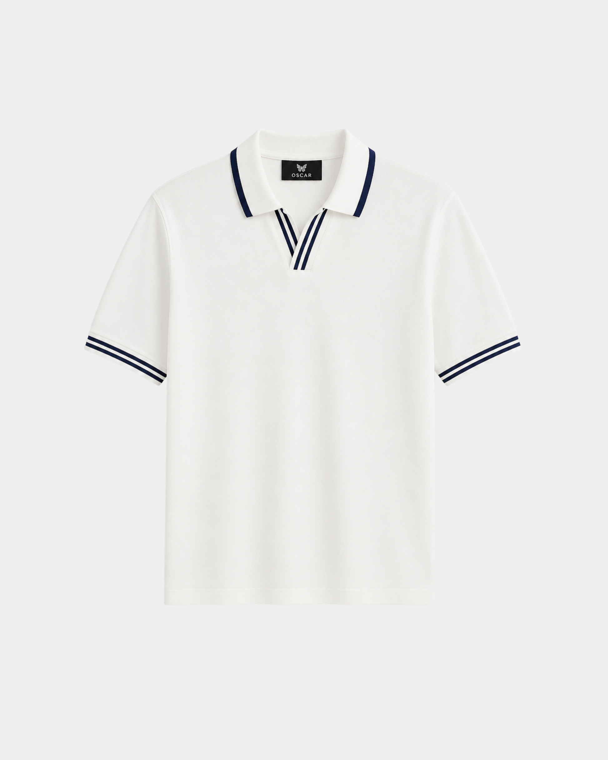 Weiß-marineblaues Jersey-Polo mit V-Ausschnitt und Reverskragen – Ansicht 1