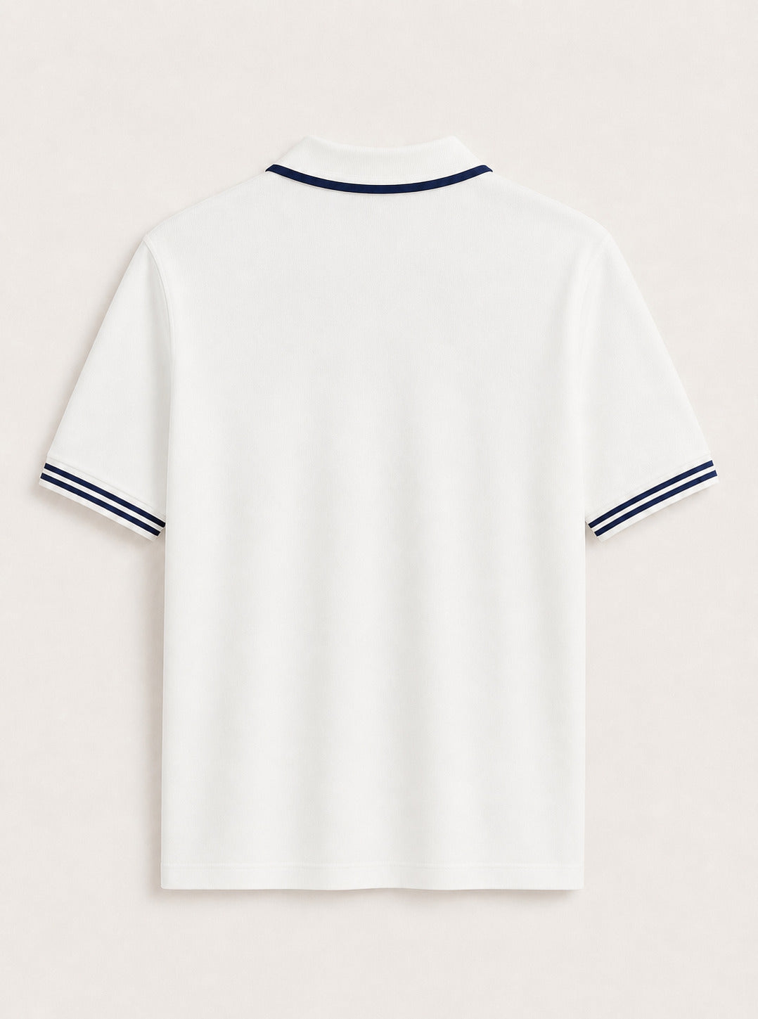 Weiß-marineblaues Jersey-Polo mit V-Ausschnitt und Reverskragen – Ansicht 3