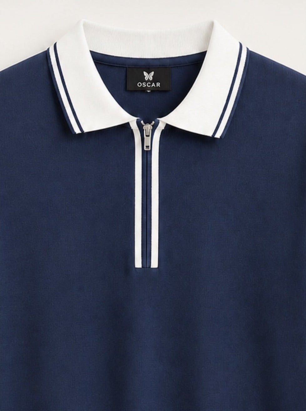 Marineblaues Jersey-Polo mit Reißverschlusskragen – Ansicht 2