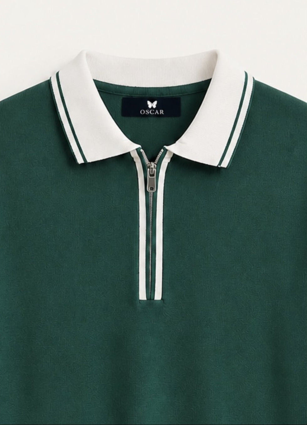 Grünes Jersey-Polo mit Reißverschlusskragen – Ansicht 2