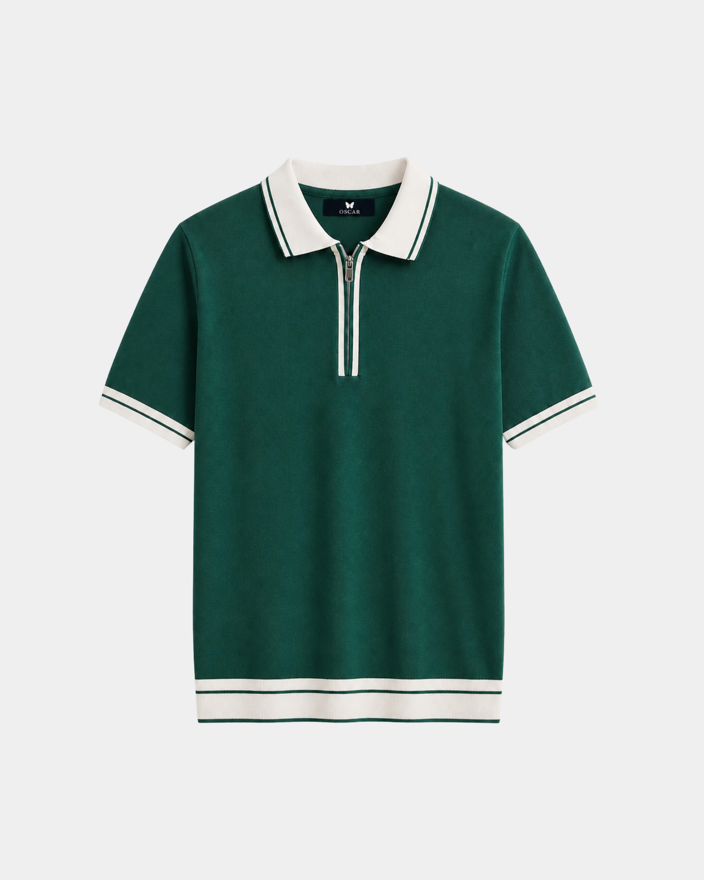 Grünes Jersey-Polo mit Reißverschlusskragen – Ansicht 1