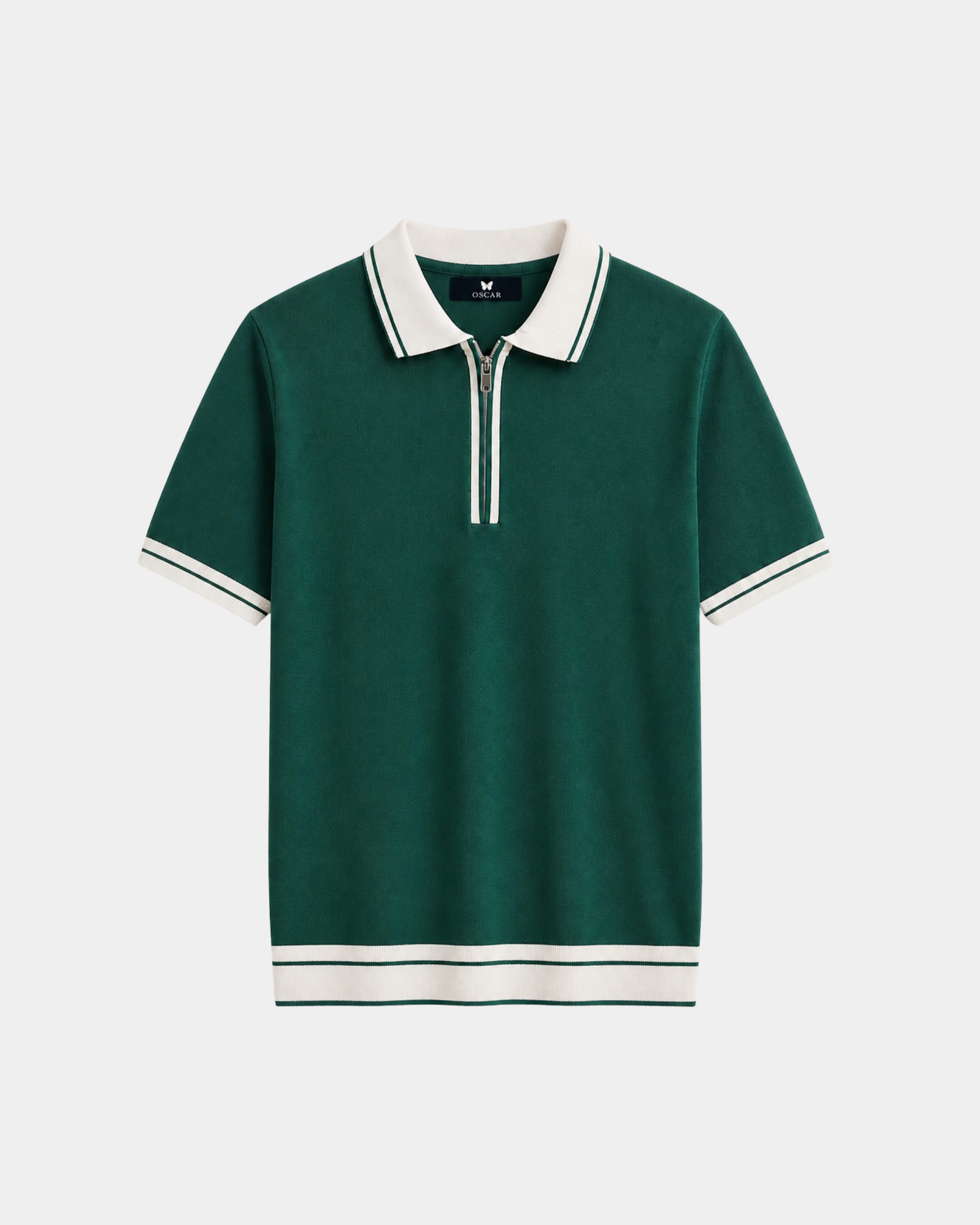 Grünes Jersey-Polo mit Reißverschlusskragen – Ansicht 1