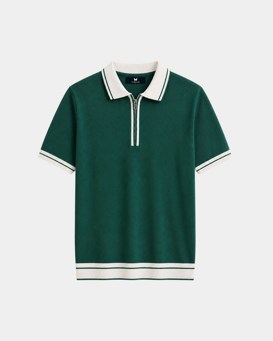 Grünes Jersey-Polo mit Reißverschlusskragen – Ansicht 1